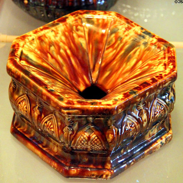 Flint enamel spittoon with gothic design (c1840-60) at Museum of Ceramics. East Liverpool, OH.