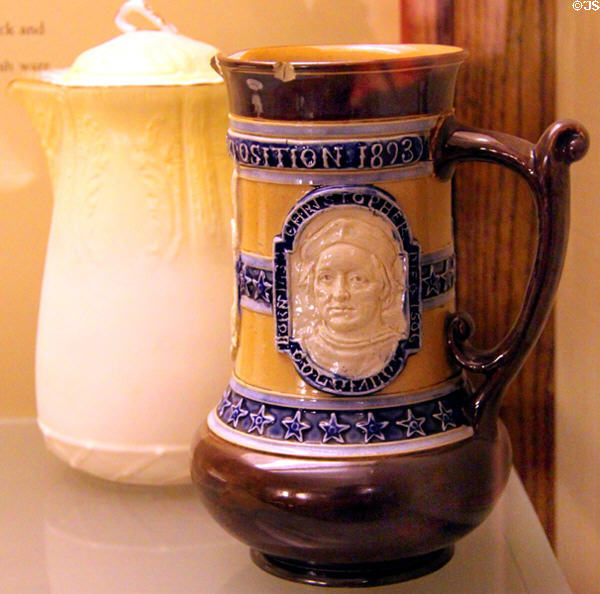 Pitcher made for World's Columbian Exposition (1893) by Doulton Pottery of England at Museum of Ceramics. East Liverpool, OH.