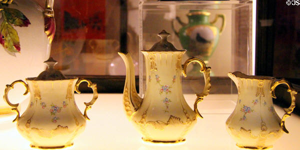 Porcelain tea set 1892 by Homer Laughlin which won award at World's Columbian Exposition at Museum of Ceramics. East Liverpool, OH.