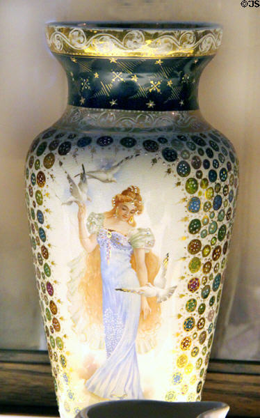 Juno vase with hand applied dots (c1900-10) attrib. Homer Laughlin at Museum of Ceramics. East Liverpool, OH.