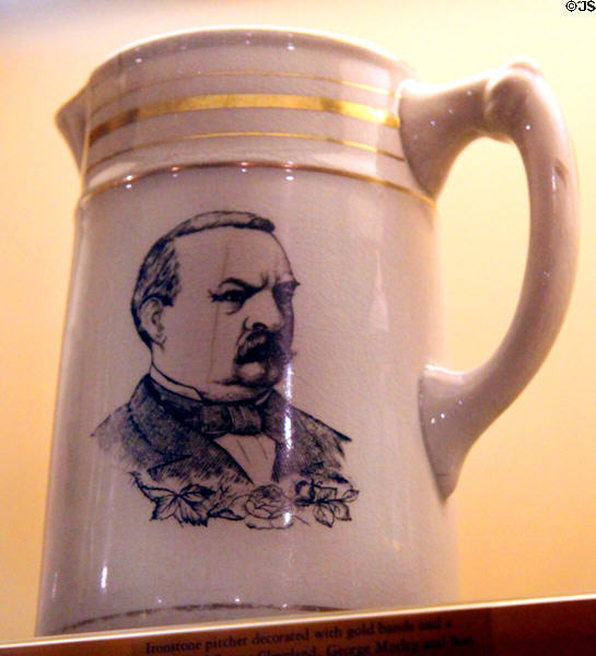 Grover Cleveland ironstone pitcher (1884-90) by George Morley & Sons Pottery at Museum of Ceramics. East Liverpool, OH.