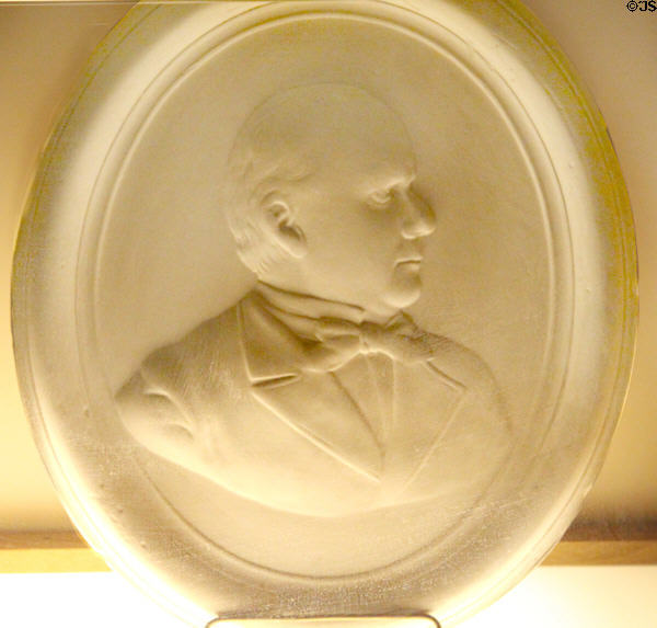 William McKinley Whiteware plaque (c1896) by Burford Bros. Pottery at Museum of Ceramics. East Liverpool, OH.