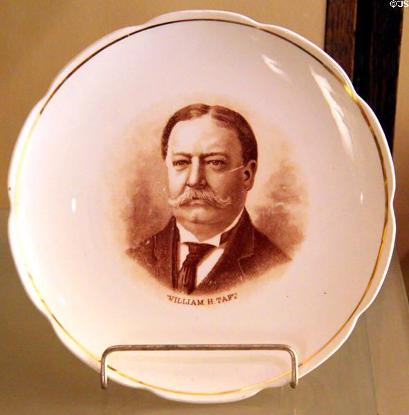 William Howard Taft Whiteware plate (1908-12) by Vodrey Pottery Co. of East Liverpool at Museum of Ceramics. East Liverpool, OH.