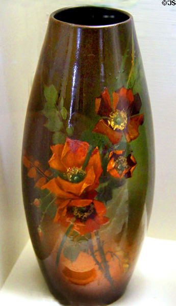Louwelsa vase with poppies (1895-1918) by Hester Pillsbury of S.A. Weller Pottery Co. at Mathews House Museum. Zanesville, OH.