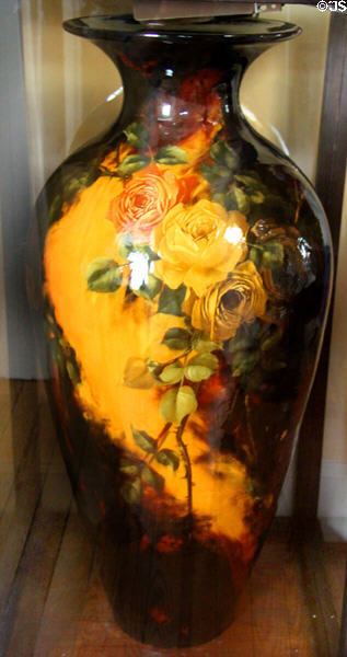 Aurelian vase made for St. Louis Louisiana Purchase Exposition (1904) by Hattie & Lillie Mitchell of S.A. Weller Pottery Co. at Mathews House Museum. Zanesville, OH.