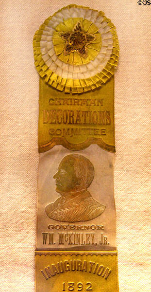 W.M. McKinley, Jr. Governor's Inauguration ribbon (1892) at museum of Ohio State Capitol. Columbus, OH.