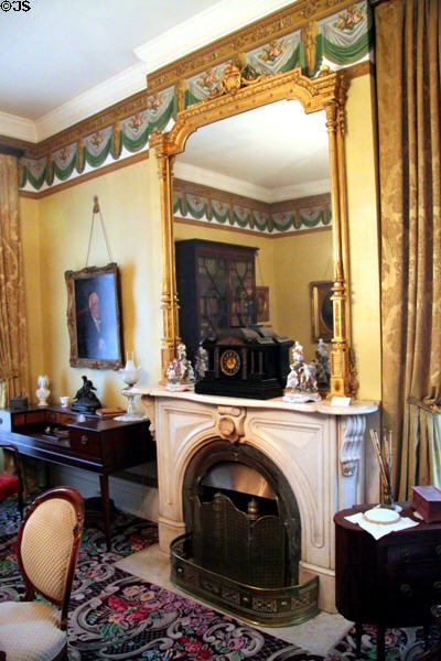 Library with fireplace at Kelton House Museum. Columbus, OH.