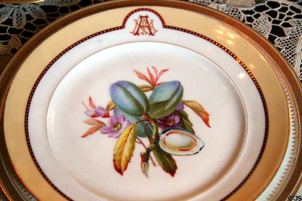 China plate with painted fruit at Kelton House Museum. Columbus, OH.