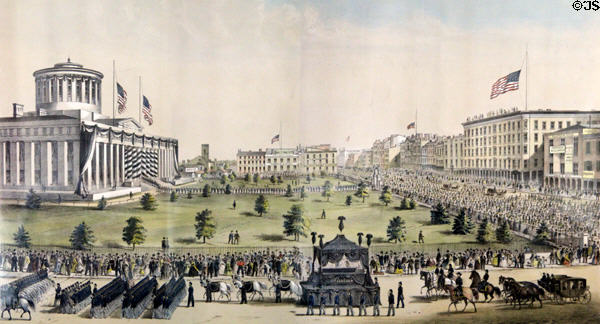 Detail of Lincoln's Funeral procession in Columbus past the Ohio State Capitol at Kelton House Museum. Columbus, OH.