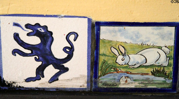 Painted ceramic tiles with dragon & rabbit by Rugerio at Kelton House Museum. Columbus, OH.