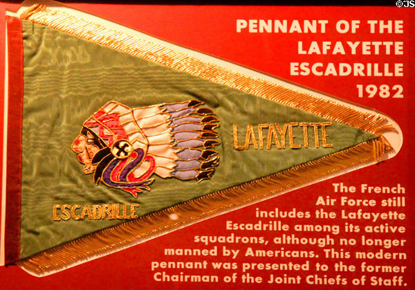 Pennant (1982) of Lafayette Escadrille of American pilots who flew for France in WWI at National Museum of USAF. Dayton, OH.
