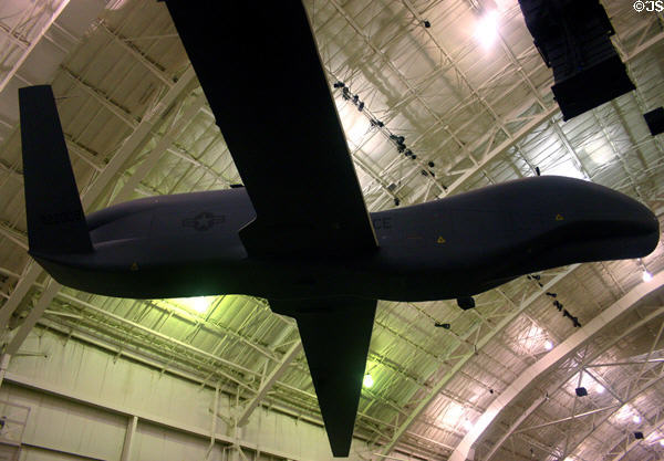 Northrop Grumman RQ-4A Global Hawk (1998) unmanned aerial vehicle (UAV) reconnaissance plane at National Museum of USAF. Dayton, OH.