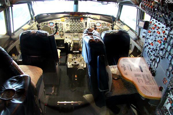 Cockpit of Boeing VC-137C SAM 26000 (1962) presidential Air Force One at National Museum of USAF. Dayton, OH.