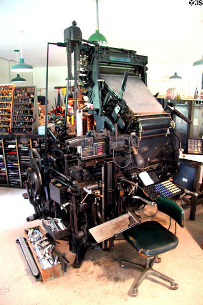 Linotype machine in Print Shop at Carillon Historical Park. Dayton, OH.