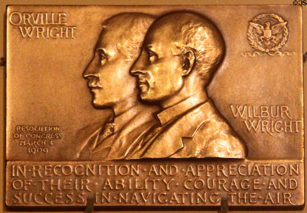 Medal (1909) honoring Orville & Wilbur Wright issued through a resolution of Congress at Wright Brothers Aviation Center. Dayton, OH.