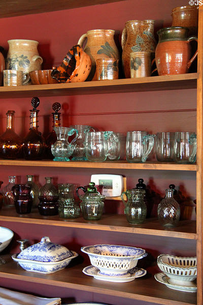 Antique crockery & glassware in N.K. Whitney Store at Historic Kirtland Village. Kirtland, OH.