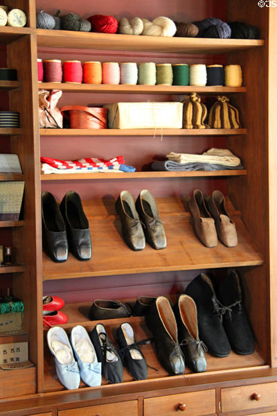 Thread & antique shoes in N.K. Whitney Store at Historic Kirtland Village. Kirtland, OH.