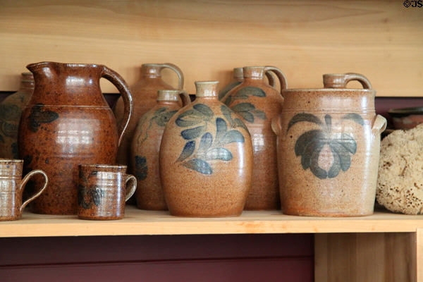 Antique jugs in N.K. Whitney Store at Historic Kirtland Village. Kirtland, OH.