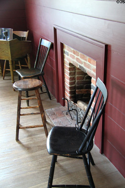 Fireplace & chairs in parlor above N.K. Whitney Store at Historic Kirtland Village. Kirtland, OH.