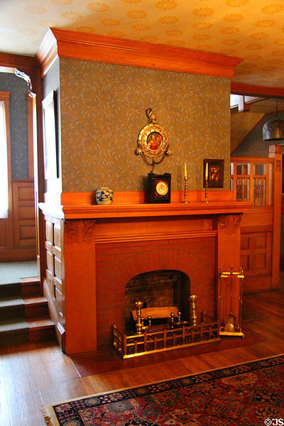Fireplace in central hall of James A. Garfield home. Mentor, OH.