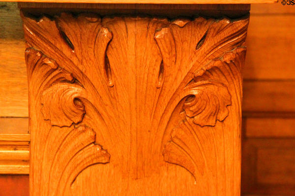 Carved detail in fireplace in central hall of James A. Garfield home. Mentor, OH.