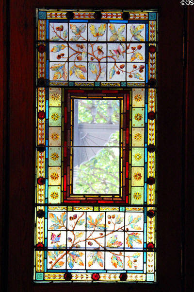 Stained glass window in dining room of James A. Garfield home. Mentor, OH.