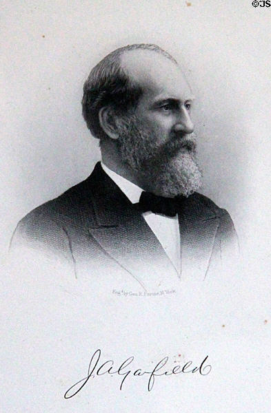 James A. Garfield graphic portrait by George E. Perine at Garfield home. Mentor, OH.
