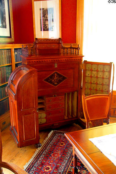 Swing-open desk with storage drawers in Garfield Presidential Library at Garfield home. Mentor, OH.
