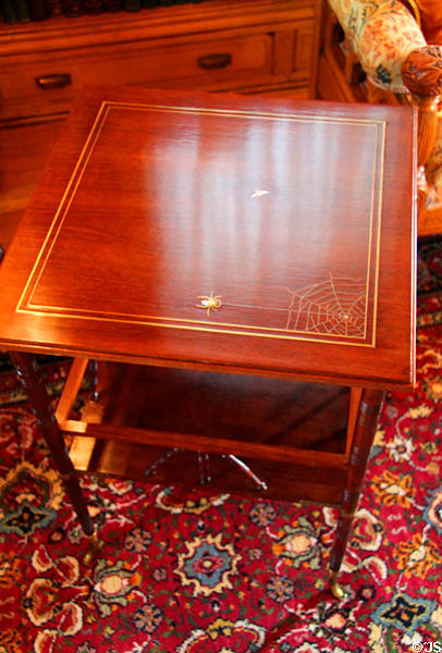 Table with inlaid spider design in Garfield Presidential Library at Garfield home. Mentor, OH.