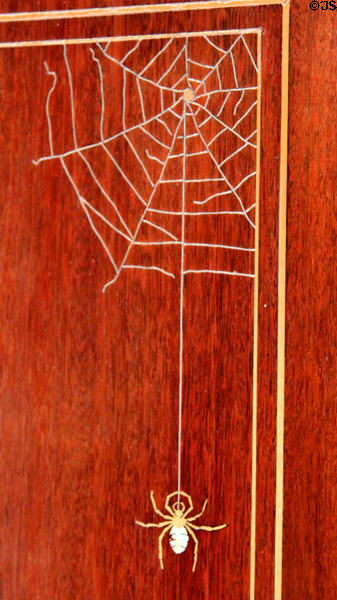 Inlaid spider details of table in Garfield Presidential Library at Garfield home. Mentor, OH.