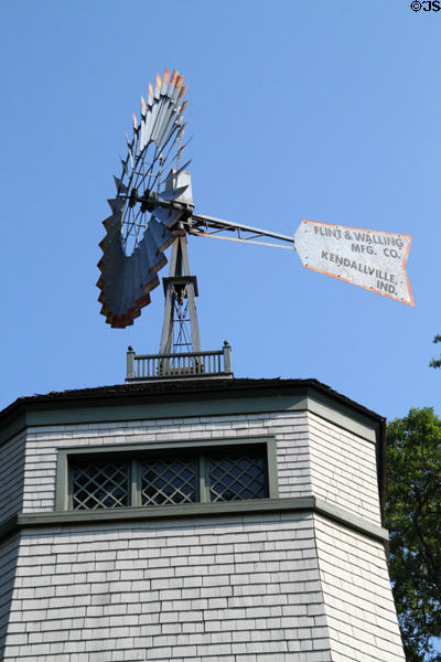 Windmill (1894) by Flint & Walling Mfg. Co. of Kendallville, IN atop tower at James A. Garfield NHS. Mentor, OH.