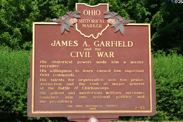 Ohio Historical Marker for James A. Garfield & the Civil War at Garfield NHS. Mentor, OH.