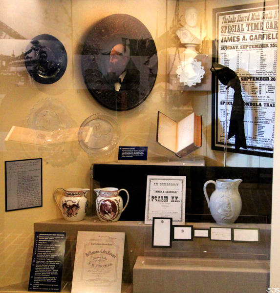 Collection of items of mourning for President Garfield at Garfield NHS. Mentor, OH.