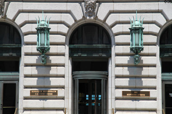 Portals & bronze lamps of Howard M. Metzenbaum U.S. Court House. Cleveland, OH.