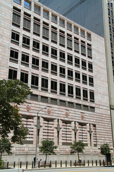Federal Reserve Bank Operations Center (1996) (8 floors) (717 Superior Ave.). Cleveland, OH. Style: Postmodern. Architect: Hellmuth Obata & Kassabaum.