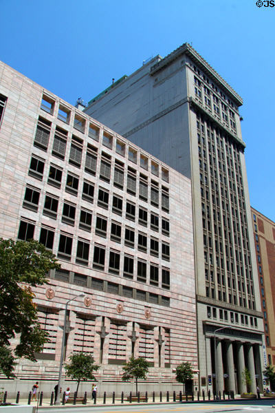 Superior Building (1922) (22 floors) (815 Superior Ave.) beyond Federal Reserve Bank Operations Center. Cleveland, OH. Architect: Walker & Weeks. On National Register.