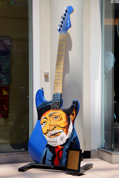 Cleveland Guitar Mania painted guitar (2007) shows Blue Man Robert Lockwood Jr. Cleveland, OH.