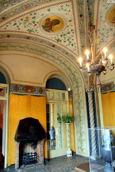 Hallway with painted ceiling in Bingham-Hanna Mansion at Cleveland History Center. Cleveland, OH.