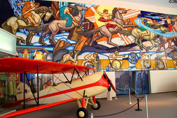 Man's Conquest of the Elemental Forces of Nature porcelain enamel mural (28'x73') (1939) for New York World's Fair Home by J. Scott Williams (designer), Daniel Boza (painter) & Cleveland Ferro Enamel Corp. at Cleveland History Center. Cleveland, OH.