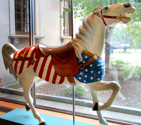 Carousel horse with flag (1909) by Philadelphia Toboggan Co. at Cleveland History Center. Cleveland, OH.