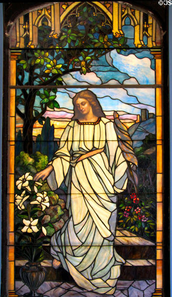 Detail of Almira L. White Memorial stained glass window (1914-18) by Tiffany Studios at Cleveland History Center. Cleveland, OH.