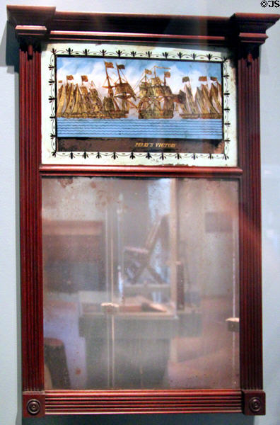 Looking glass with painting of Oliver Perry's victory (c1812) by Wayne & Biddle of Philadelphia at Cleveland History Center. Cleveland, OH.