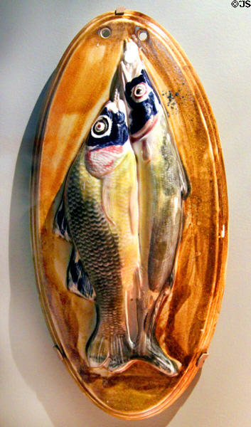 American majolica pottery fish plaque (1878-91) by George Morley of East Liverpool, OH at Cleveland History Center. Cleveland, OH.