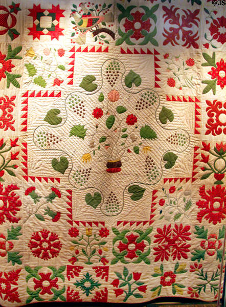 Sampler quilt (1847) by Martha Pierson of East Nottingham, NH at Cleveland History Center. Cleveland, OH.