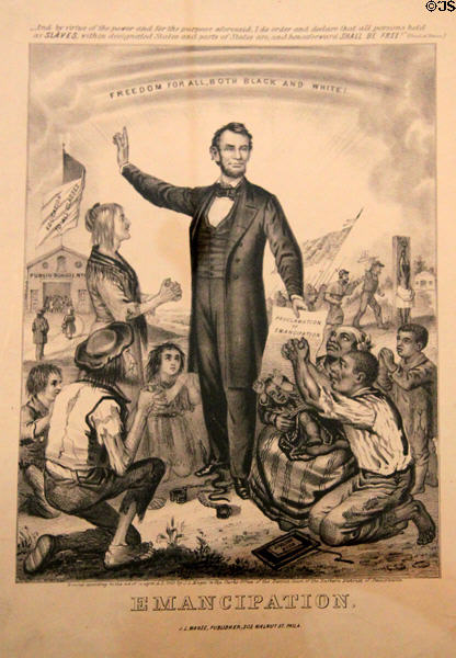 President Lincoln as emancipator of slaves engraving (1865) at Cleveland History Center. Cleveland, OH.