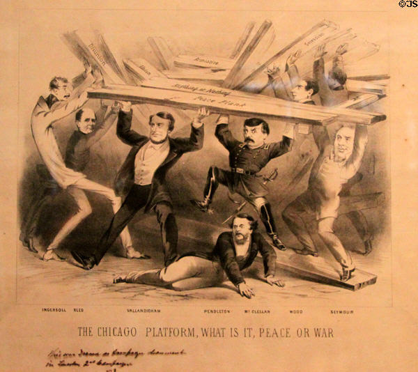 Lithograph of Chicago Platform, What is it, Peace or War (1864) at Cleveland History Center. Cleveland, OH.