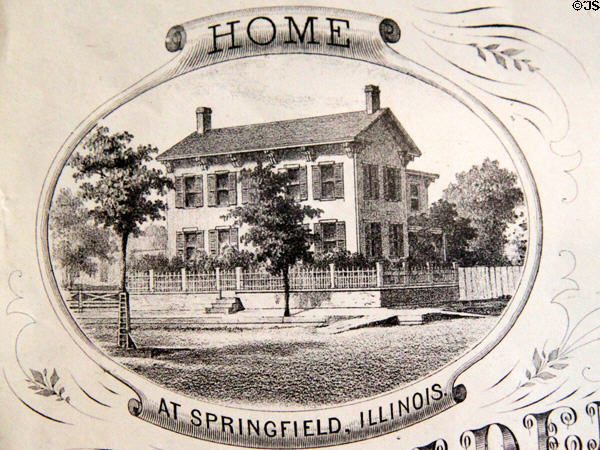 Abraham Lincoln Springfield, IL home detail on Insurance company poster at Cleveland History Center. Cleveland, OH.