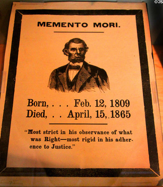 Abraham Lincoln memento mori poster - born Feb. 12, 1809, died April 15, 1865 at Cleveland History Center. Cleveland, OH.