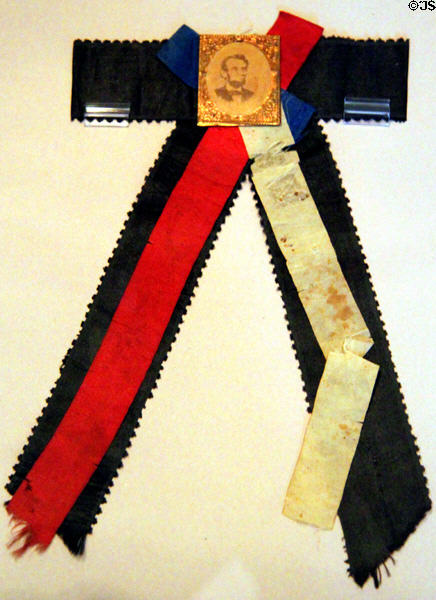 Abraham Lincoln mourning ribbon (1865) with photo at Cleveland History Center. Cleveland, OH.