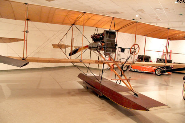 Curtiss Model E Bumblebee biplane (1910) from Hammondsport, NY at Crawford Auto Aviation Museum of Cleveland History Center. Cleveland, OH.
